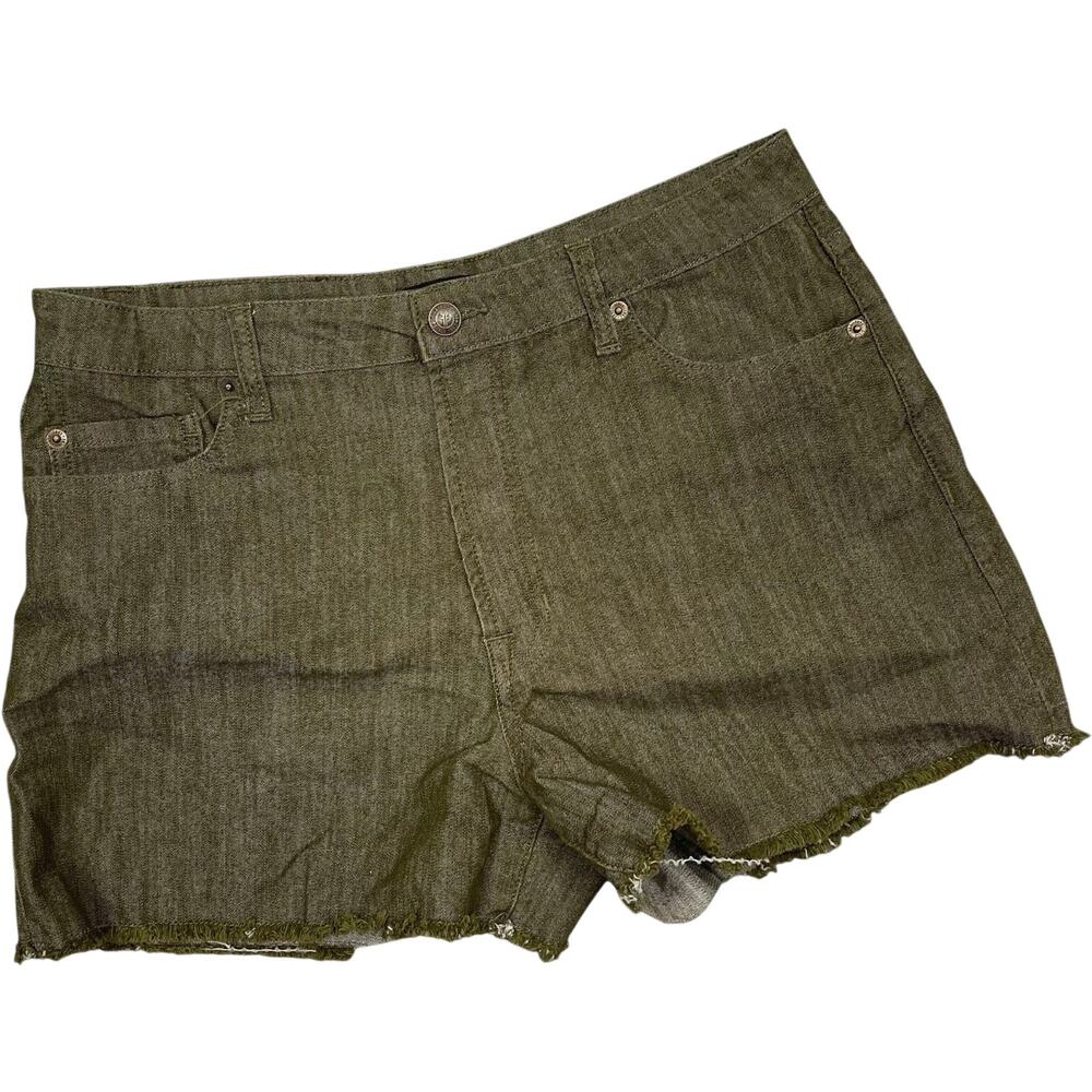 FRYE Jean Cut Off Shorts 12 Green Denim Raw Hem
